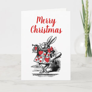 Cartão De Festividades Coelho Branco Trompetista do Natal Alice no País d