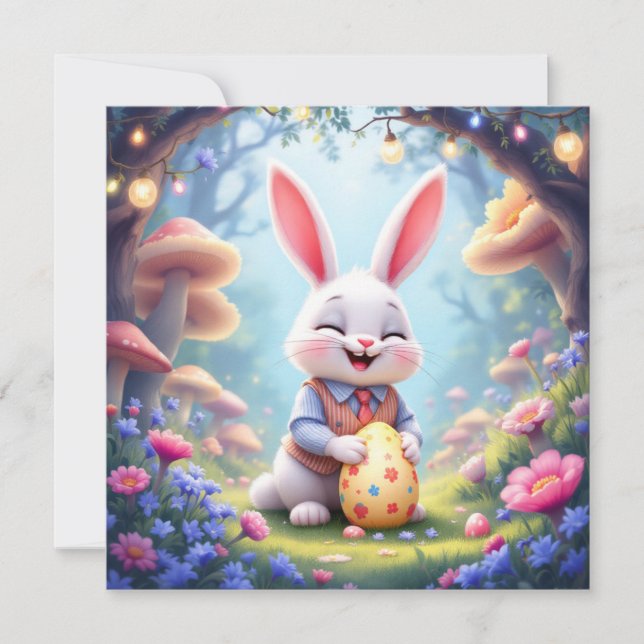 Cartão De Festividades Coelho Coelho Caça de Ovos de Páscoa (Frente)