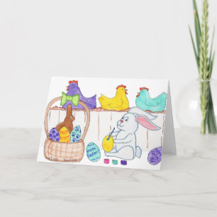 Cartão De Festividades Coelho da Páscoa Decorando Ovos