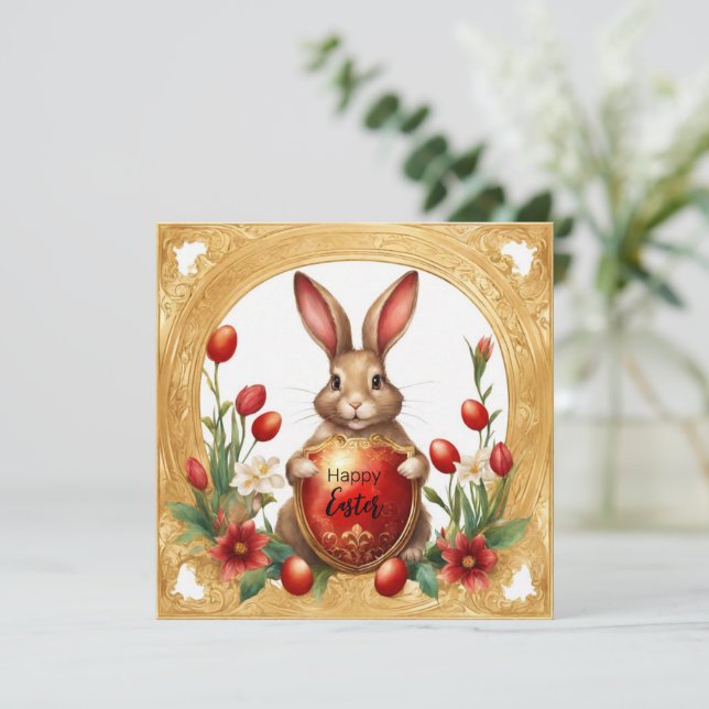 Cartão De Festividades Coelho da Páscoa Feliz (Em pé/Frente)