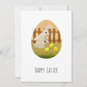 Cartão De Festividades Coelho da Páscoa Feliz Ovos Pintinhos