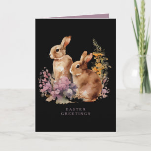 Cartão De Festividades Coelho da Páscoa Floral de Primavera em Aquarela