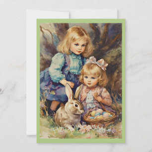 Cartão De Festividades Coelho da Páscoa Vintage Infantil Verde