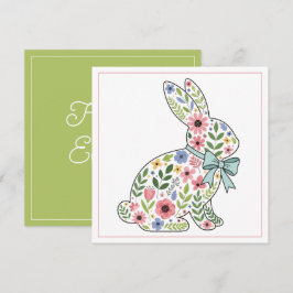 Cartão De Festividades Coelho de Páscoa com Flores Silvestres Rosa e Azul