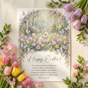 Cartão De Festividades Coelho de Páscoa em Aquarela Floral Primavera Feli