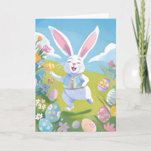 Cartão De Festividades Coelho de Páscoa Flor Silvestre Pastel Cute de P