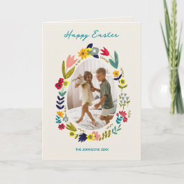 Cartão De Festividades Coelho de Páscoa Floral Família Foto Saudação de P