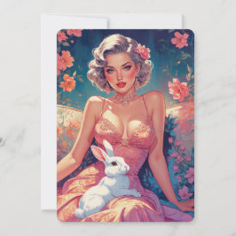 Cartão De Festividades Coelho de Páscoa Floral Fofo Pin-Up