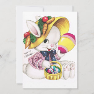 Cartão De Festividades Coelho de Páscoa Vintage Fofo Com Ovo