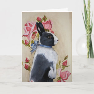 Cartão De Festividades Coelho e Rosas
