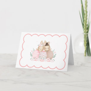 Cartão De Festividades Coelho em Aquarela Rosa