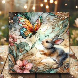 Cartão De Festividades Coelho Floral de Vidro Colorido Páscoa Cristã