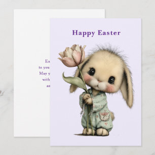 Cartão De Festividades Coelho Fofo Segurando um Easter de Tulipa