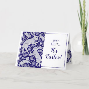 Cartão De Festividades Coelho páscoa Paisley Azul e Coelho Único Branco