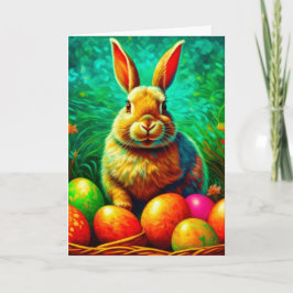 Cartão De Festividades Coelho Pintado de Páscoa com Ovos