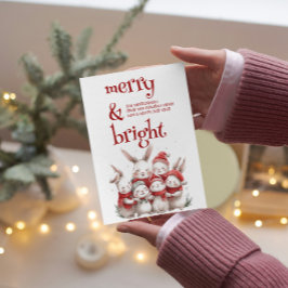 Cartão De Festividades Coelhos cúbicos e Feliz e brilho de inverno