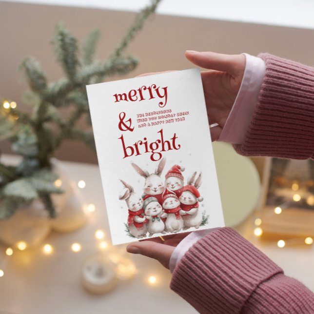 Cartão De Festividades Coelhos cúbicos e Feliz e brilho de inverno (Criador carregado)