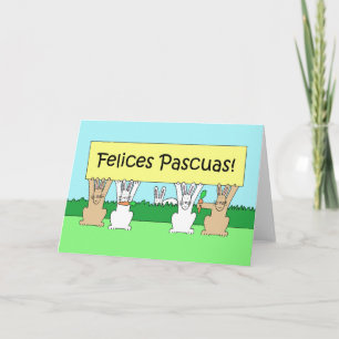 Cartão De Festividades Coelhos de desenho animado Feliz Páscoa Espanhol