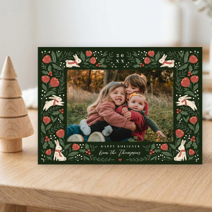Cartão De Festividades Coelhos de Inverno Floresta Natal Foto Dobrada