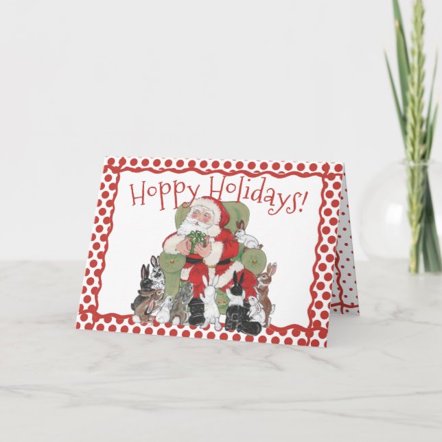 Cartão De Festividades Coelhos de Natal e Papais noeis Feriados Coelhinho (Frente)