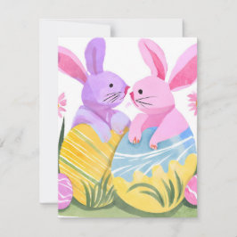 Cartão De Festividades Coelhos de Ovo de Páscoa | Aquarela Pastel