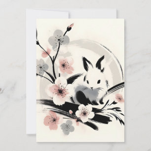 Cartão De Festividades Coelhos de Tinta Minimalista Zen Flor de Cerejeira