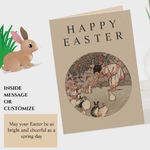 Cartão De Festividades Coelhos Elegantes Vintage "Feliz Páscoa" Bunny Fof