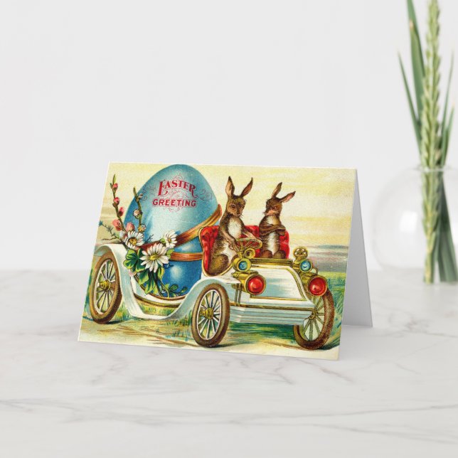 Cartão De Festividades Coelhos Páscoas de 1910 Saudação! (Frente)