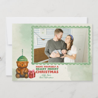Cartão De Festividades Coffee Bear "Beary Merry Christmas" Photo Card