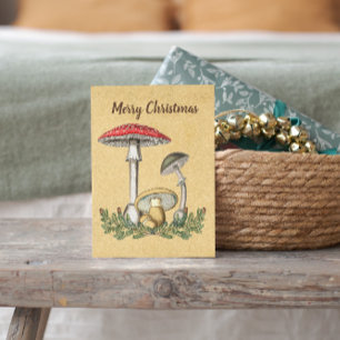 Cartão De Festividades Cogumelos antigos vintage marrons de Natal