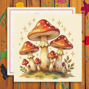 Cartão De Festividades Cogumelos Retro Cores Vintage