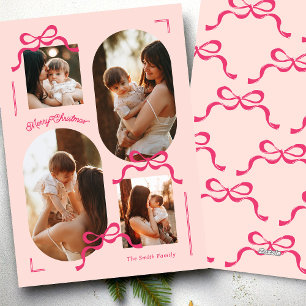Cartão De Festividades colagem 4 fotos multi fotos laços rosa Oval Foto