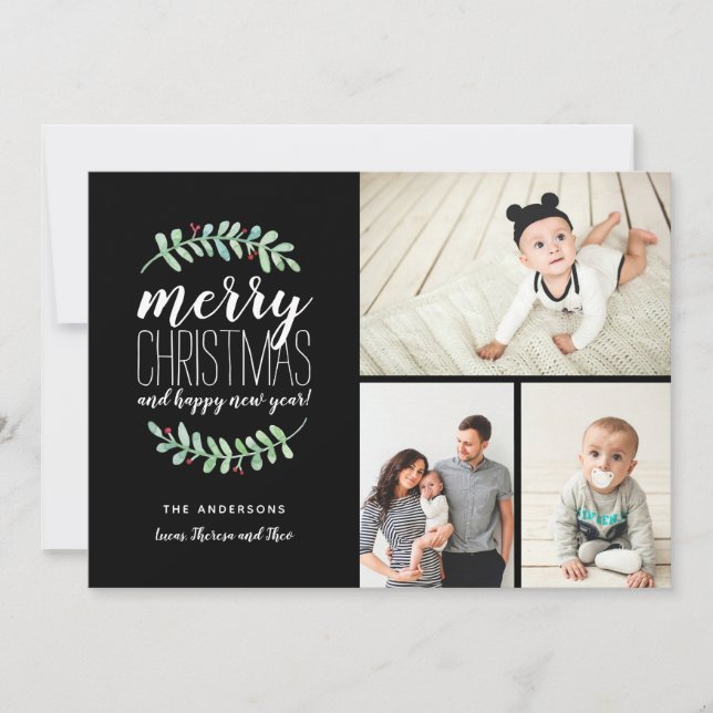 Cartão De Festividades Colagem alegre 3-Photo do Natal do feriado da (Frente)