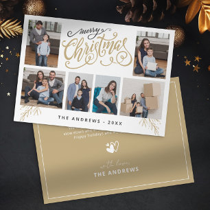 Cartão De Festividades Colagem da Família Moderna Foto Tipografia de Nata