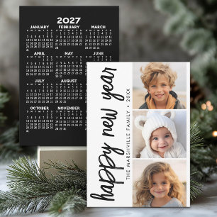 Cartão De Festividades Colagem de 3 Fotos Calendário Minimalista Ano Novo