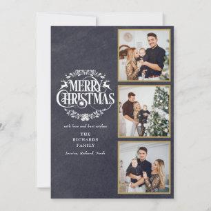 Cartão De Festividades Colagem de 3 Fotos Feliz Natal Quadro Negro