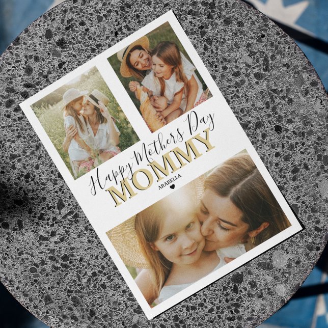 Cartão De Festividades Colagem de 3 Fotos Moderna | Feliz Dia das Mães (Criador carregado)