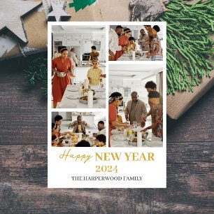 Cartão De Festividades Colagem de 4 Fotos Moderno Feliz Ano Novo