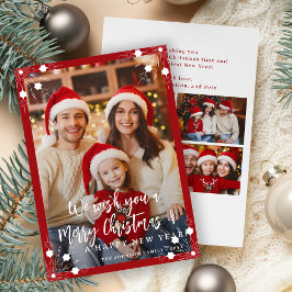 Cartão De Festividades Colagem de 5 fotos em vermelho moderno Feliz Natal