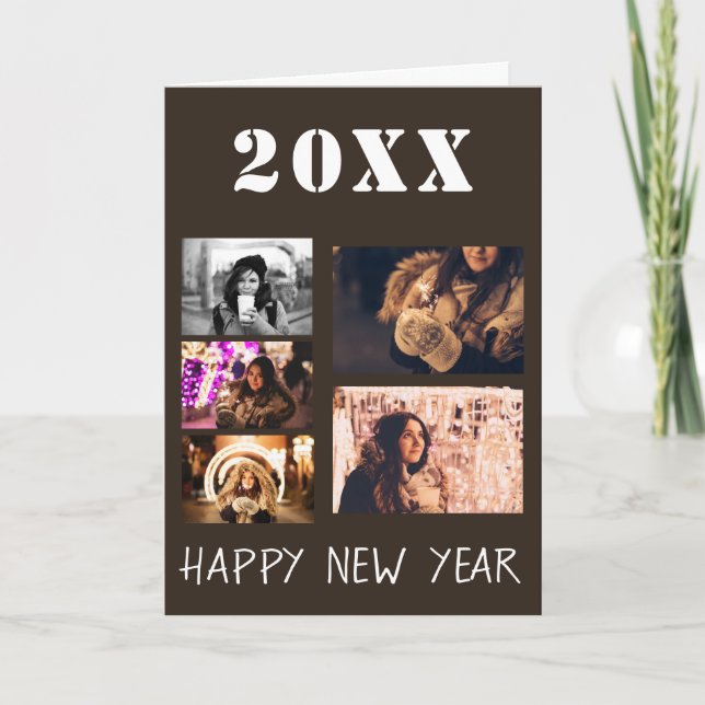 Cartão De Festividades Colagem de 5 Fotos para Ano Novo 2023 (Frente)
