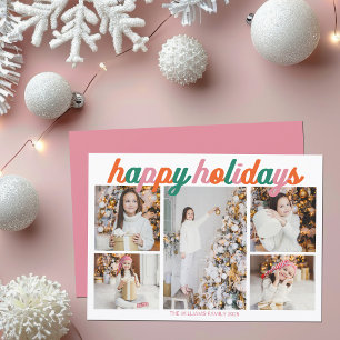 Cartão De Festividades Colagem de 5 Fotos Retro Pink Feliz Natal