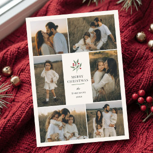 Cartão De Festividades Colagem de 6 Fotos Botânicas de Natal com Frutas E