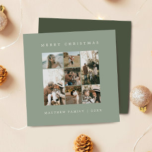 Cartão De Festividades Colagem de 7 Fotos Natal Verde Moderno Elegante