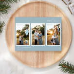 Cartão De Festividades Colagem de Cinco Fotos Minimalista de Boho Retroat<br><div class="desc">Este design do Cartão de Férias de Cinco Fotos de Colagem de Boho Azul, Retro-Boho Minimalista, apresenta um pano de fundo suave e legal de azul empoeirado com um elegante pareamento de uma simples tipografia e um roteiro delicado que oferece saudações de "Feliz Natal" para a temporada. Este estilo mínimo...</div>