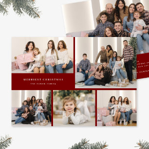 Cartão De Festividades Colagem de Cinco Fotos Natal Feliz Creme Vermelho
