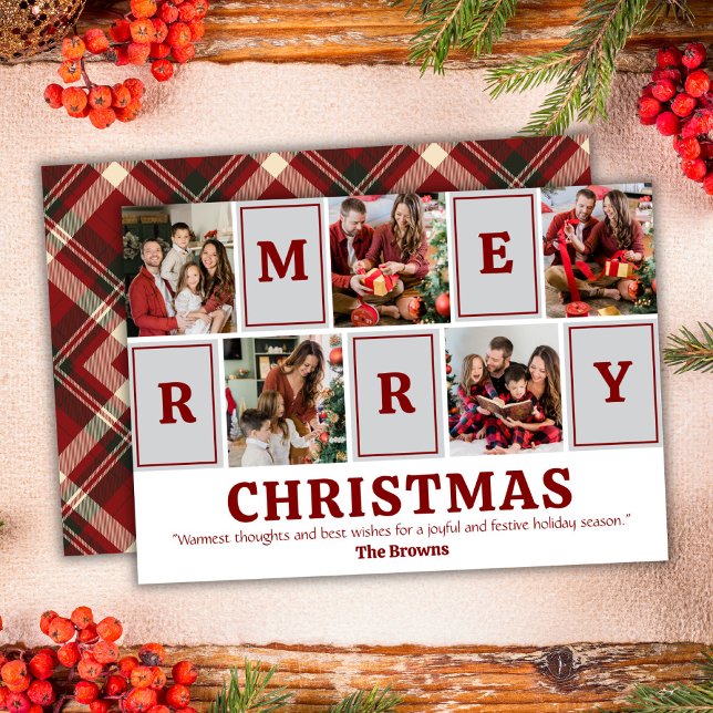 Cartão De Festividades Colagem de cinco fotos, Natal simples e bonito (Front/Back )