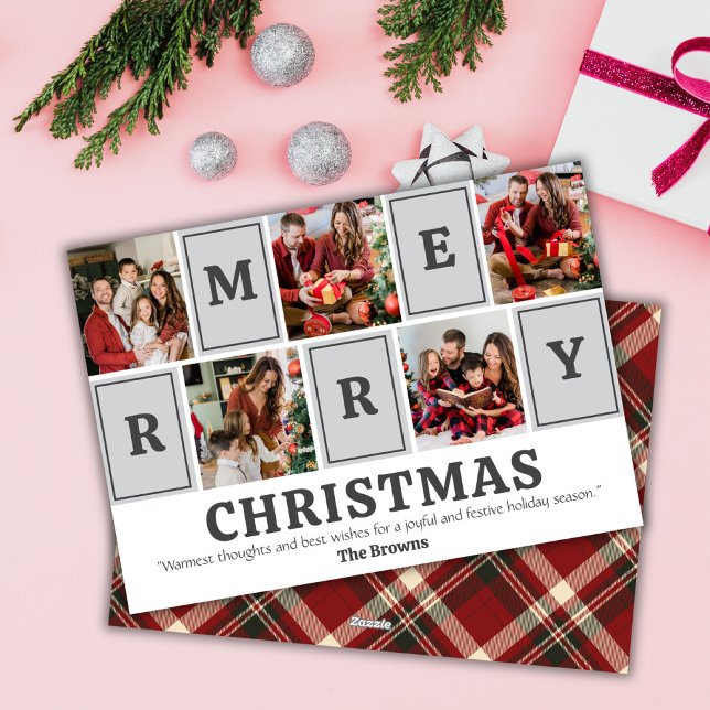 Cartão De Festividades Colagem de cinco fotos, Natal simples e bonito (Front/Back )