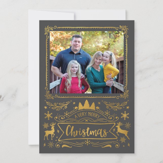 Cartão De Festividades Colagem de Folhas de Ouro no Natal da Cinza (Frente)