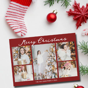 Cartão De Festividades Colagem de Foto de Natal Vermelho Clássico em Famí