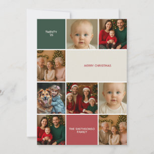 Cartão De Festividades Colagem de foto Modern Sage RED natal feliz